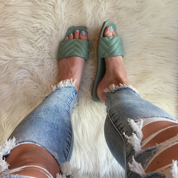 Sea Foam Quilted Square Toe Sandals - Picture 15 of 16